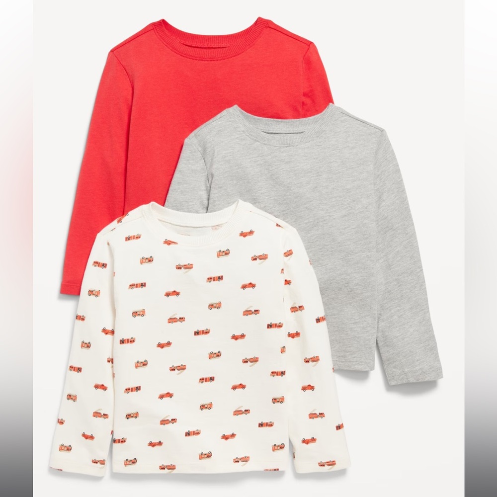 NWT Old Navy Long Sleeve Shirts - 3 Pack - Firetruck, Red, Grey - 18-24 months